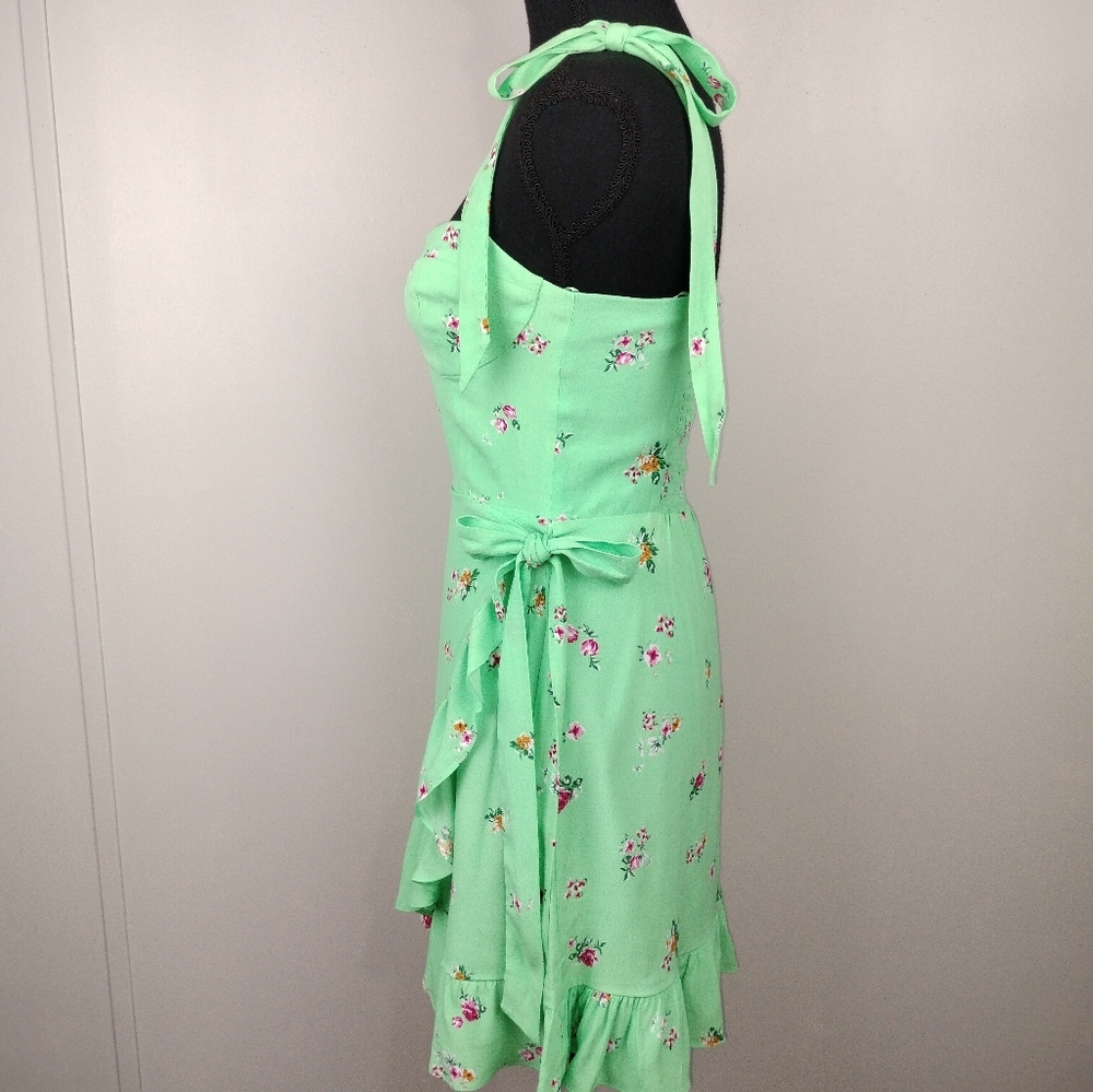 NWT WAYF Wrap Front Tie Strap Mini Dress in Mint Ditsy Sz. XS - Picture 8 of 13
